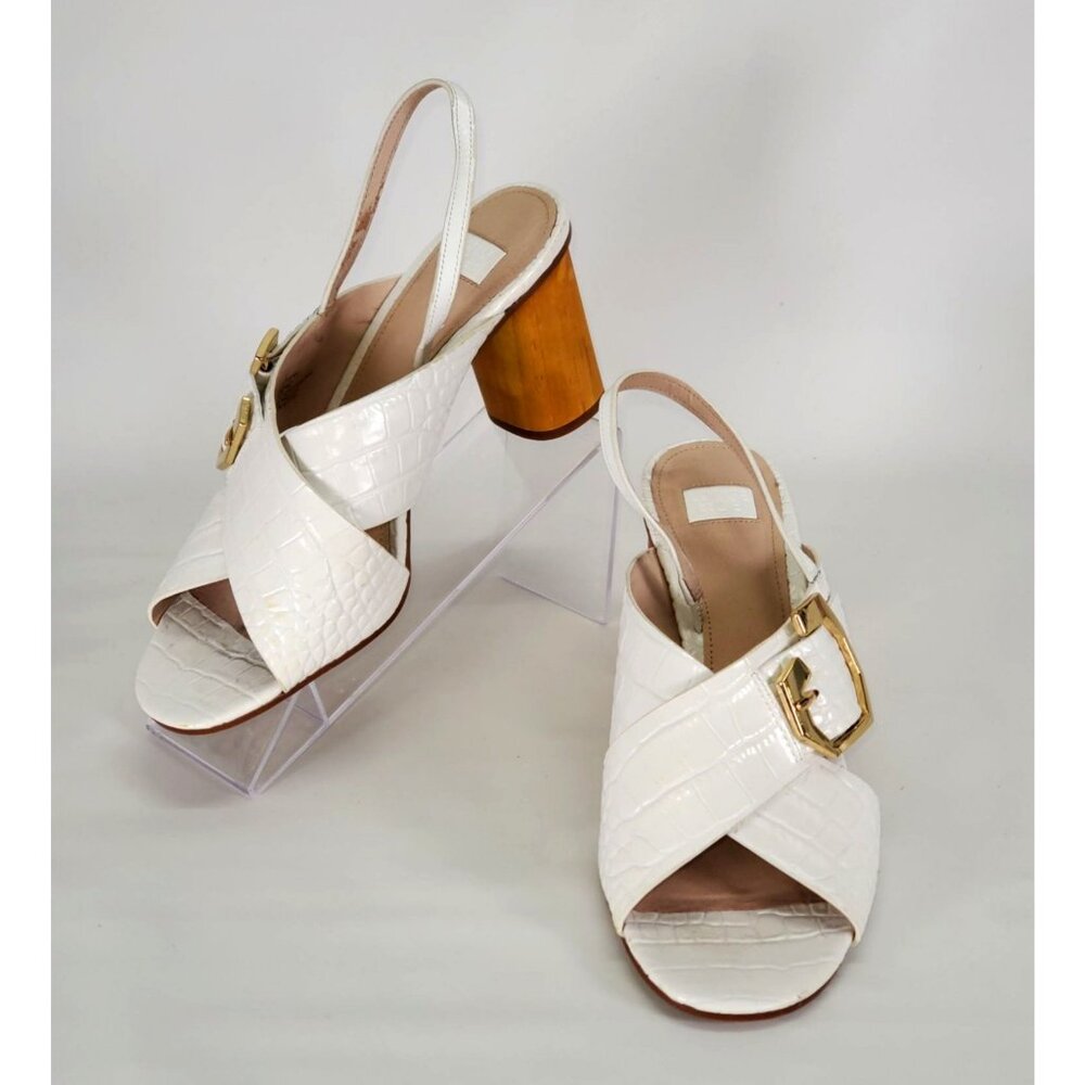 Louise et Cie Women's White Snakeskin Leather Karna Sandal Wooden Heels 9M 1425